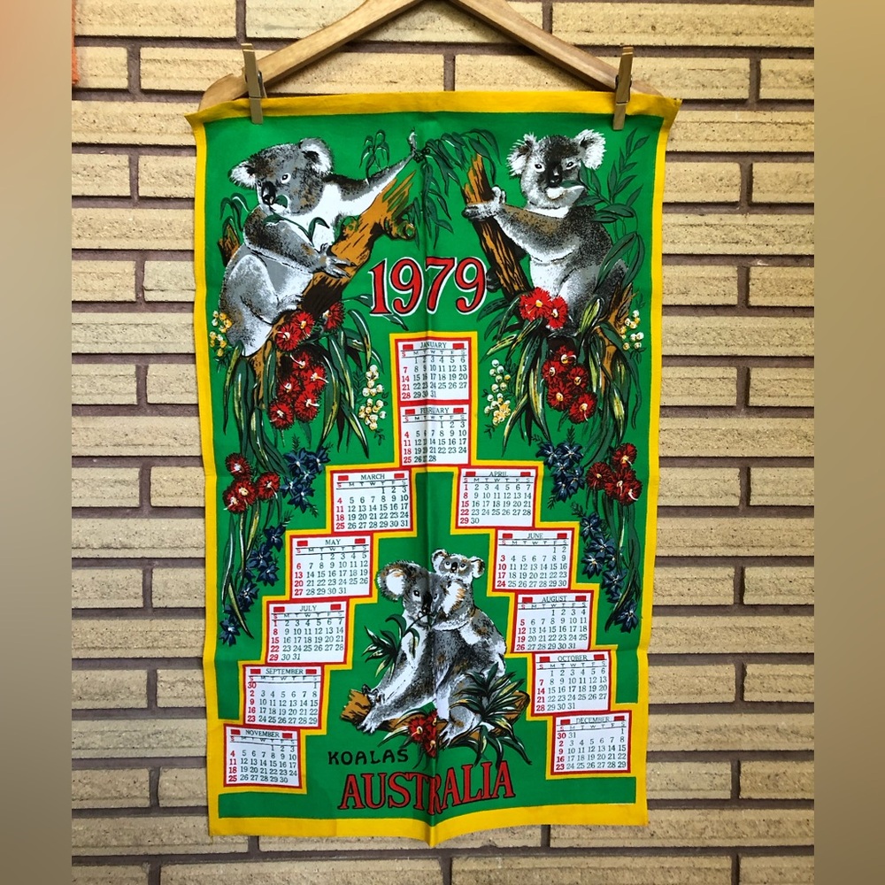 1979 Australia Tea Towel Calendar Souvenir - 70's Kitchen Linen - Aussie Memento